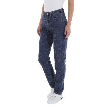 Ital-Design Straight-Jeans Damen Freizeit Used-Look Herzen Straight Leg Jeans in Blau