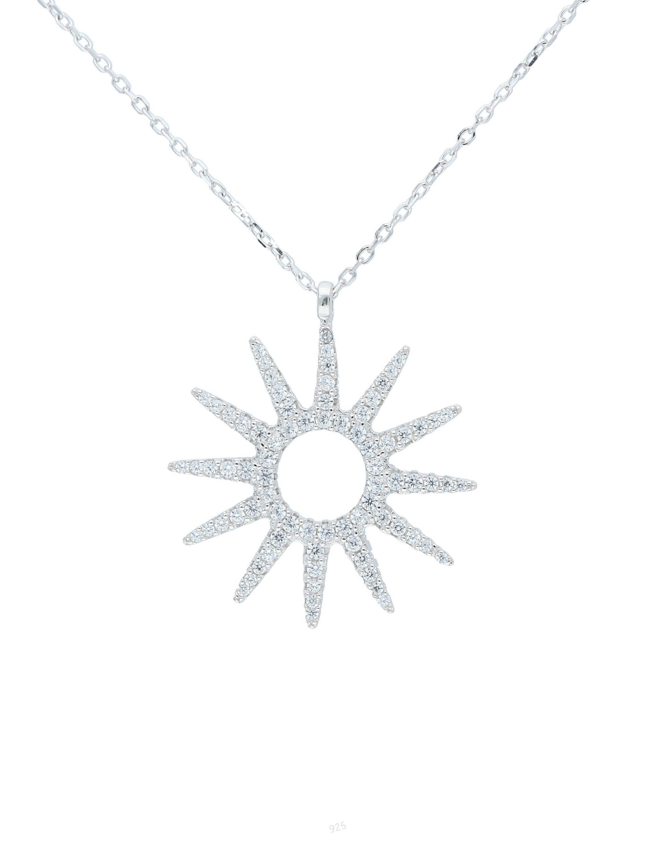 Kette mit Anhänger Damen Sonnen Halskette mit Anhänger Zirkonia 925 Silber Kette - Luzzi