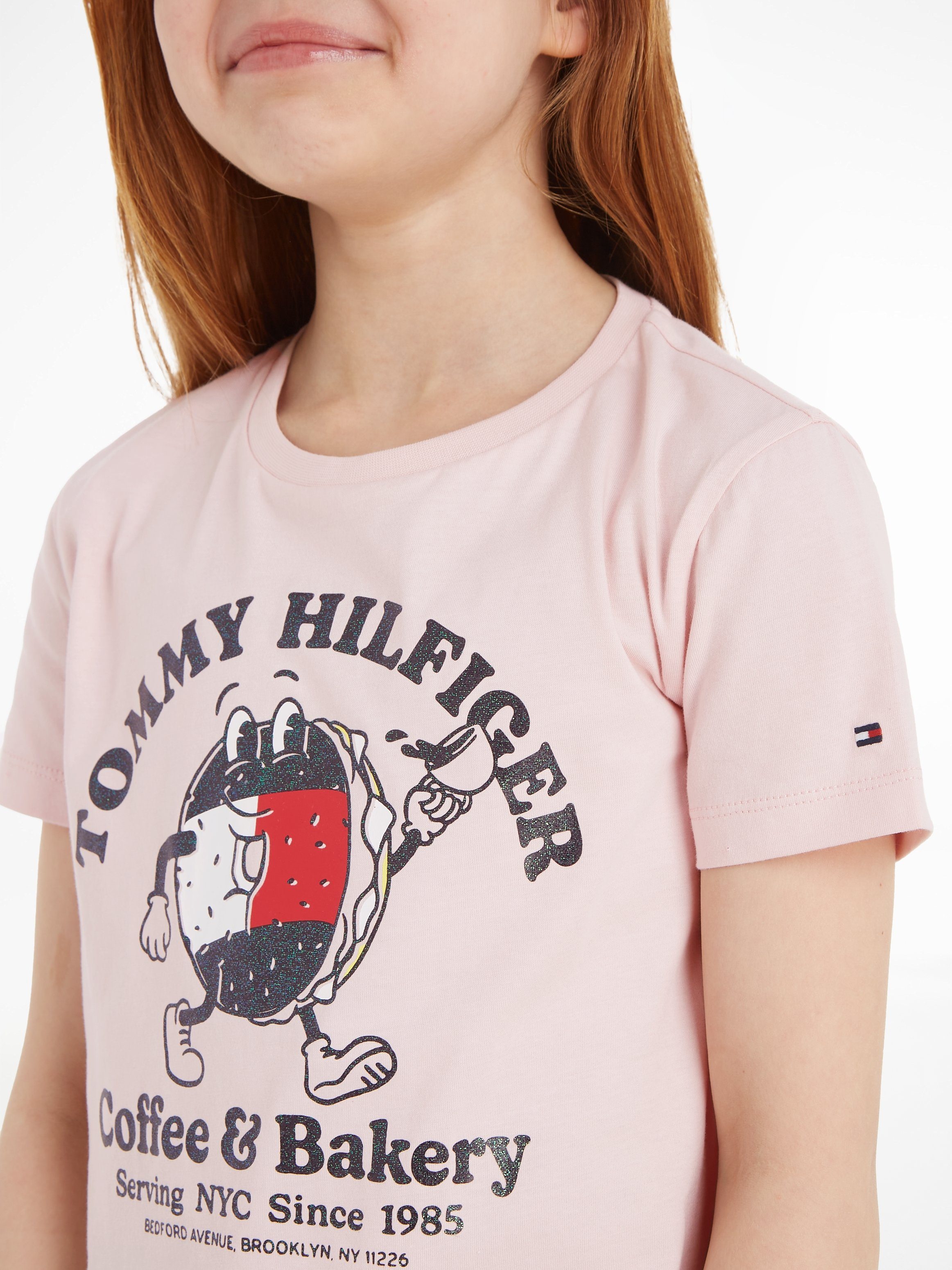 Druck S/S T-Shirt TOMMY Tommy Whimsy BAGELS TEE großem mit Hilfiger Pink