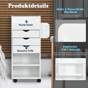 KOMFOTTEU Rollcontainer Schubladenwagen, mit Schubladen & Fächern, weiß