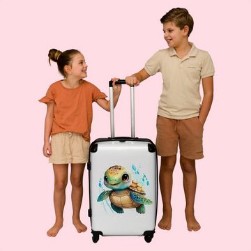 NoBoringSuitcases.com© Koffer Schildkröte - Wasserfarben - Tiere - Mädchen - Jungen 67x43x25cm, 4 Rollen, Mittelgroßer Koffer für Kinder, Trolley