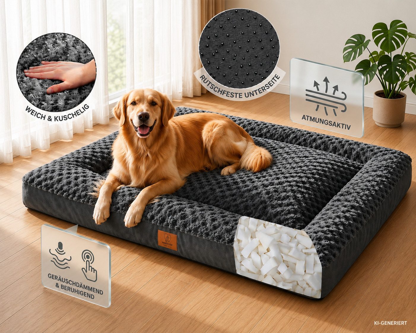 Warenhammer Hundebett orthopädisches Hundekörbchen, flauschig weiche Hundematte, gepolstert durch Flockenfüllung, abnehmbar und waschbar
