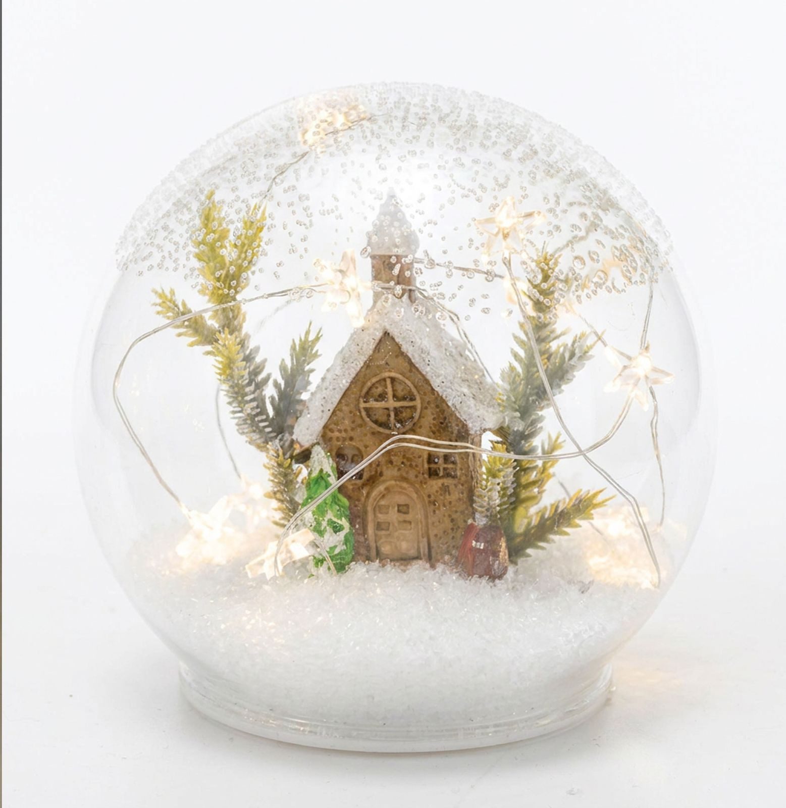Kremers Schatzkiste LED Dekolicht Deko-Kugel Winterhaus mit LED-Licht und Timer, 12 cm Weihnachtsdeko, LED fest integriert