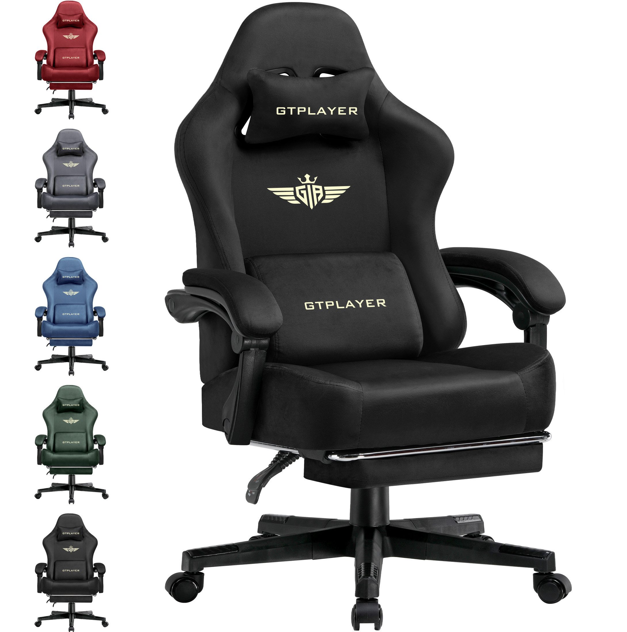 GTPLAYER Gaming-Stuhl Atmungsaktiver Bürostuhl, bürostuhl ergonomisch Hochwertiger - Stoff, 160° Verstellbare Rückenlehne und ausziehbare Fußstütze