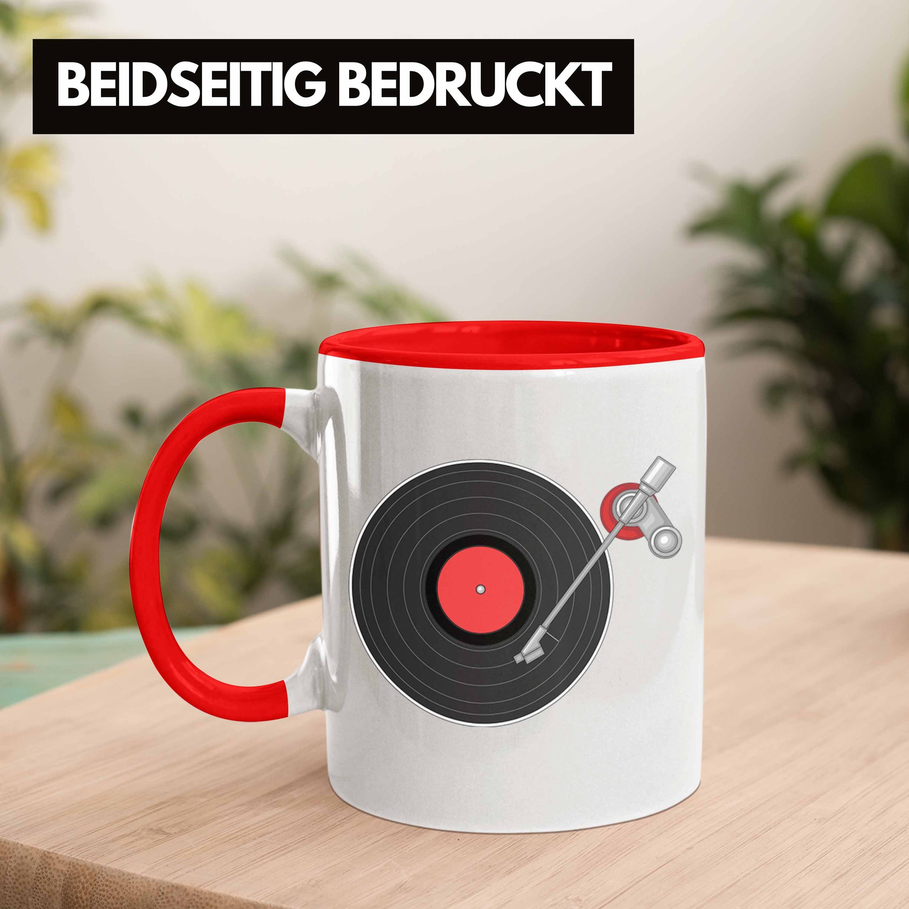 Trendation Tasse Vinyl-Schallplatten Tasse Schallplatte Kaffee- Rot Geschenk Plattenspieler