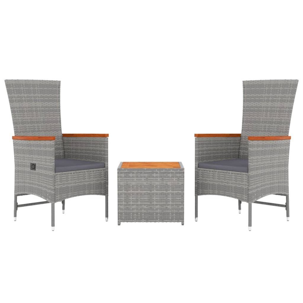 vidaXL Gartenlounge-Set 3-tlg. Garten-Lounge-Set Grau Poly Rattan & Massivholz, (3-tlg)