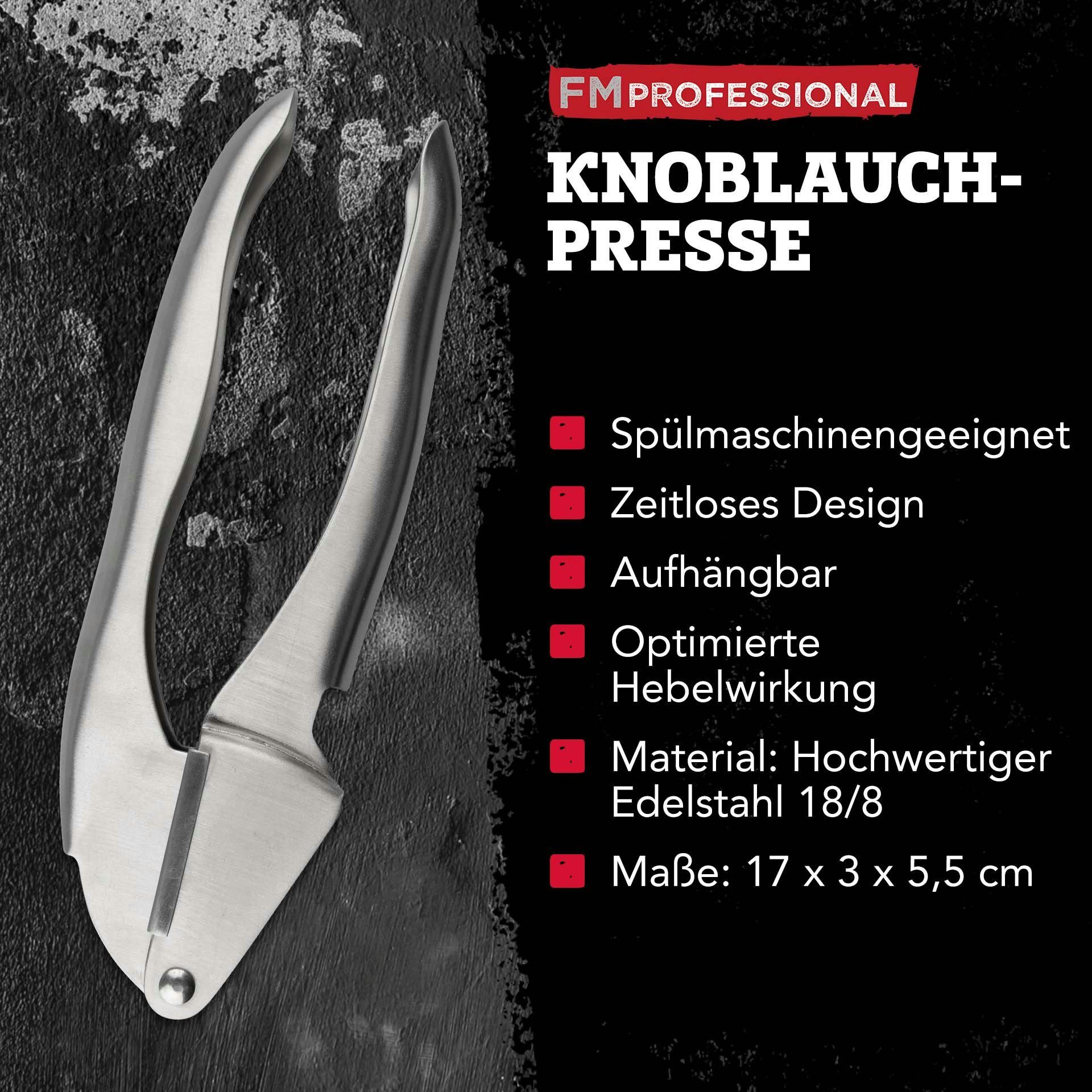 FMprofessional Knoblauchpresse Edelstahl, Knoblauchzerkleinerer, Küchenhelfer