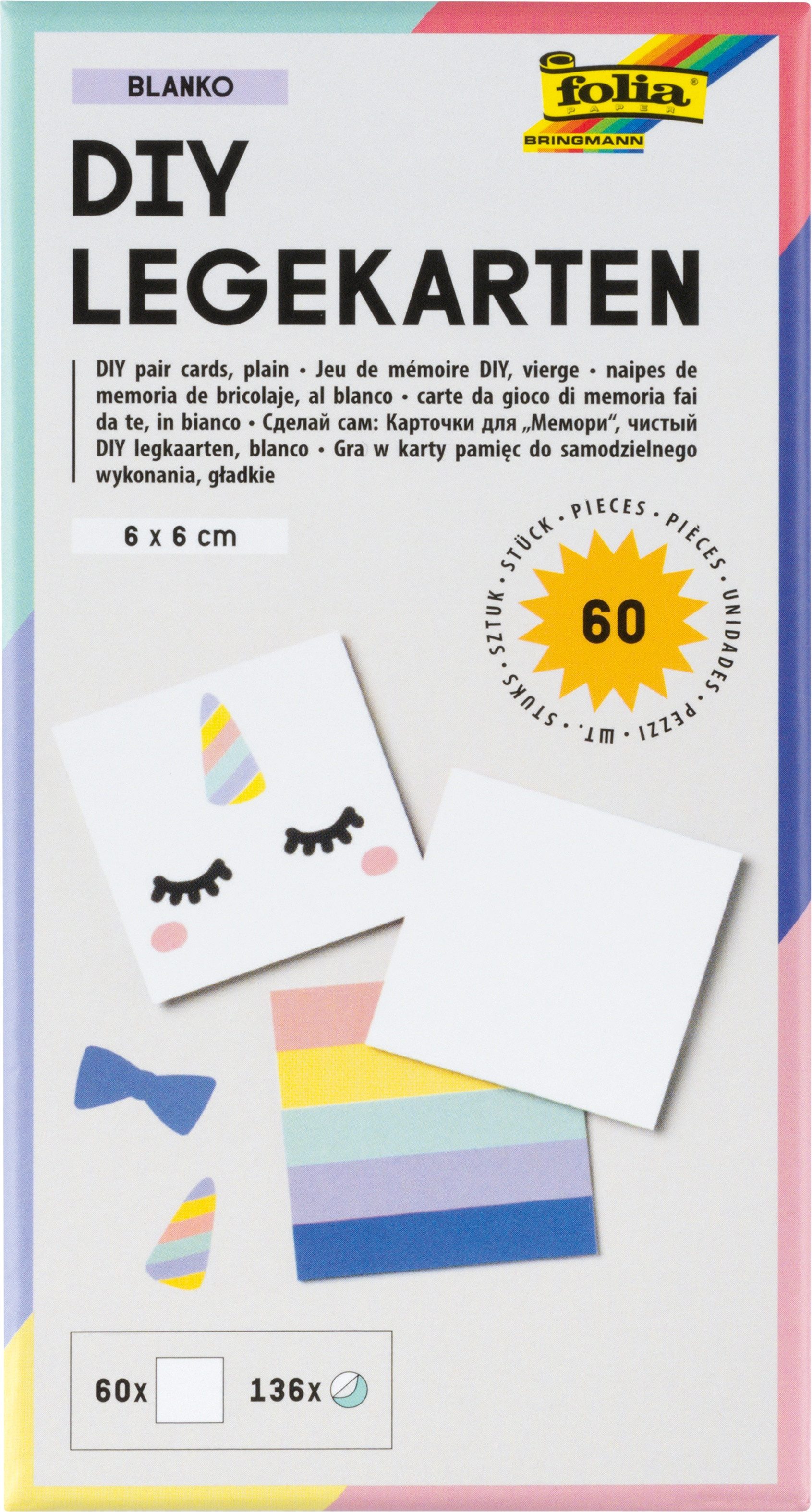 Folia Bastelkartonpapier Blanko-Legekarten inkl. Stickern, 60 Stück
