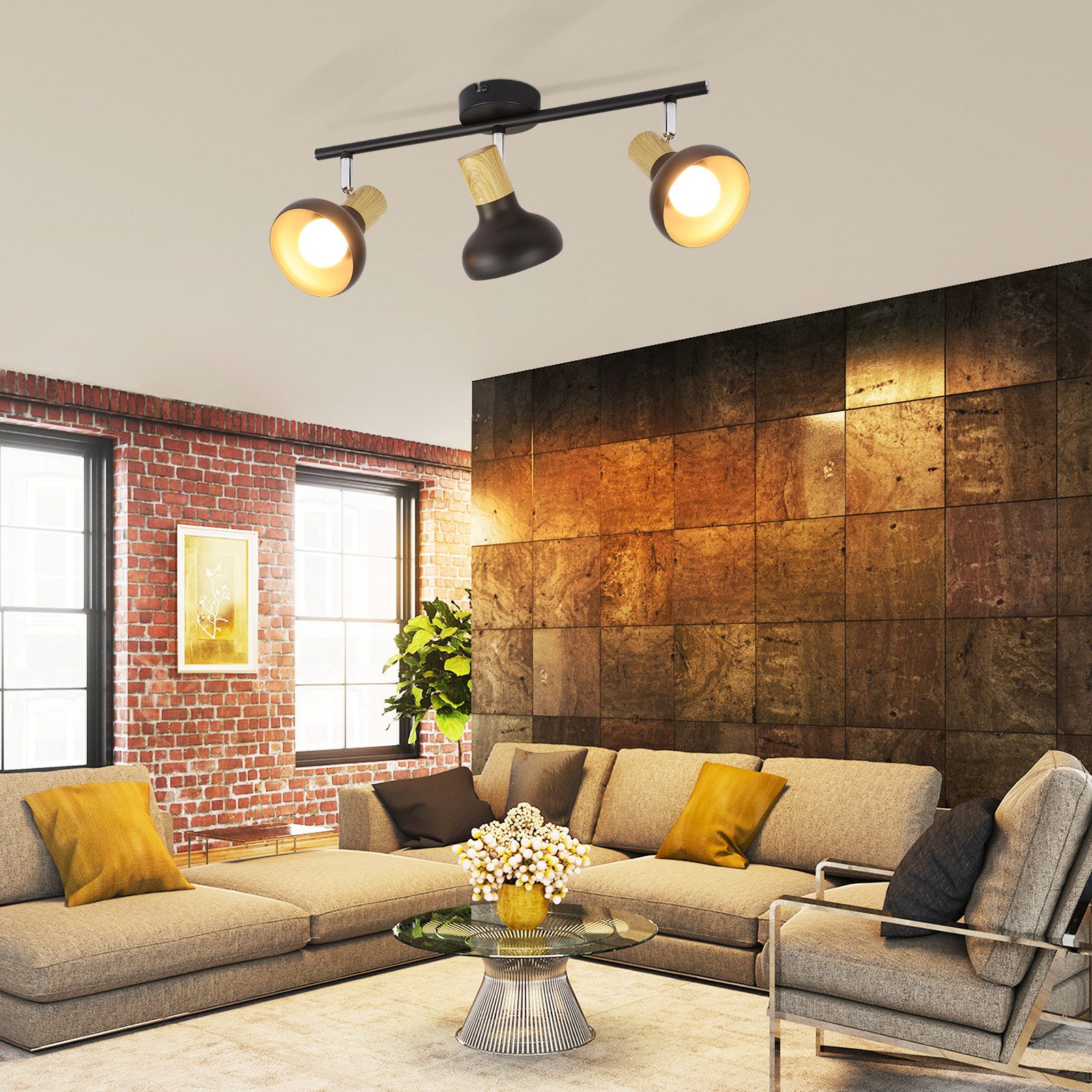 ZMH Deckenstrahler 3 Flammig E14 Deckenlampe Vintage 350°Schwenkbar für Flur Wohnzimmer, Hochwertige Design, ohne Leuchtmittel, Schwarz Vintage Deckenleuchte Innen Schlafzimmer