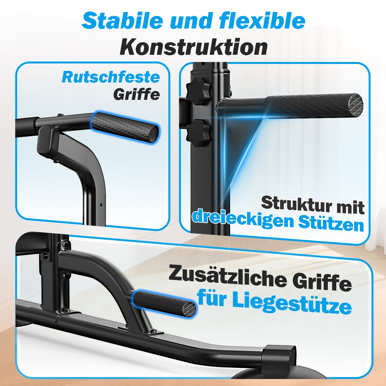 Botifly Kraftstation Multifunktional Power Tower Dip Station - Fitnessstation, (Ergonomisch Kraftstation - mit Klimmzugstange für Zuhause), 10-stufige Höhenverstellung 170–210 cm - Belastbarkeit 200 kg