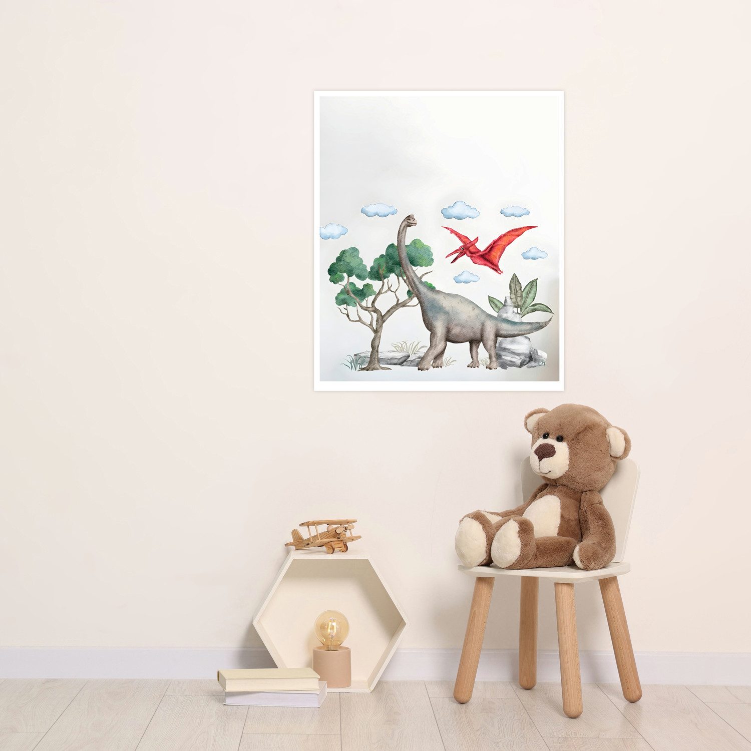 Lüttenhütt Bild mit Rahmen oder Poster, Dinosaurier, Baum, Dinosaurier, Fantasy, Tiere (1 St), HD Premium Druck