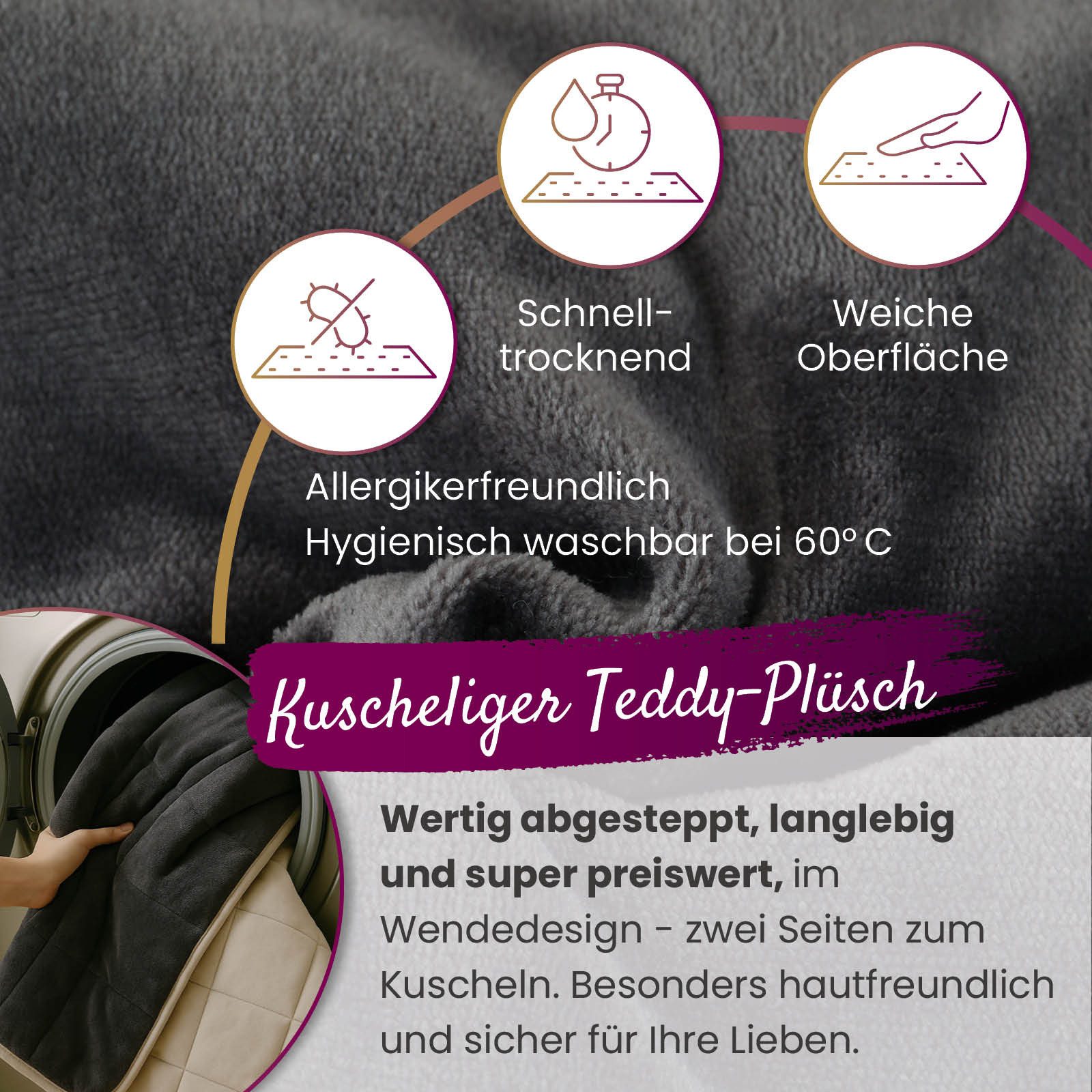 wometo Microfaserbettdecke Plüsch Steppbett Bi-Color 135x200 cm, Füllung: Kunstfaser, OEKO-TEX®, gesteppte Bettdecke mit flauschiger Flanellseite