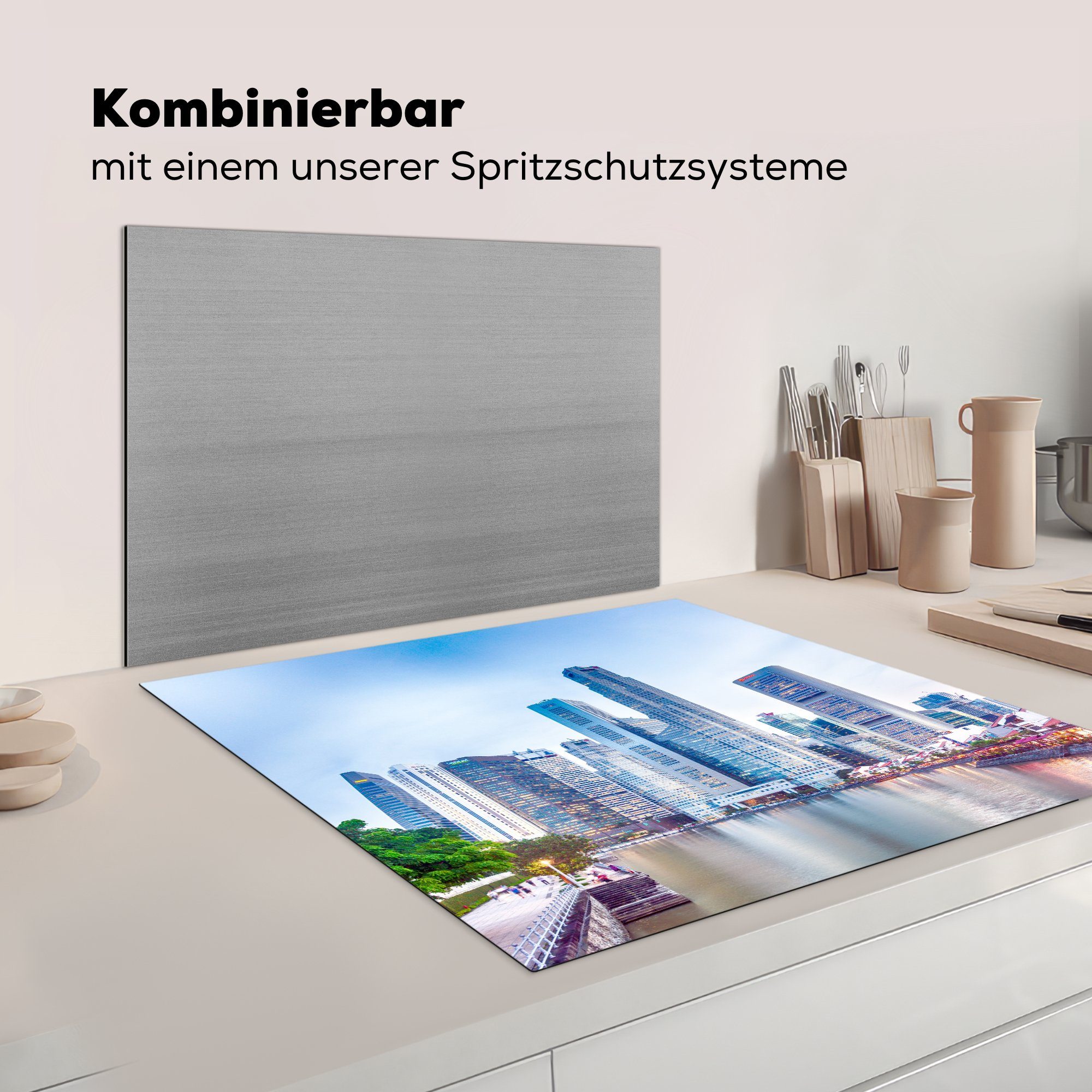 MuchoWow tlg), Zentrum 78x78 Arbeitsplatte für Vinyl, küche - Singapur, cm, Ceranfeldabdeckung, Herdblende-/Abdeckplatte (1 Büro -