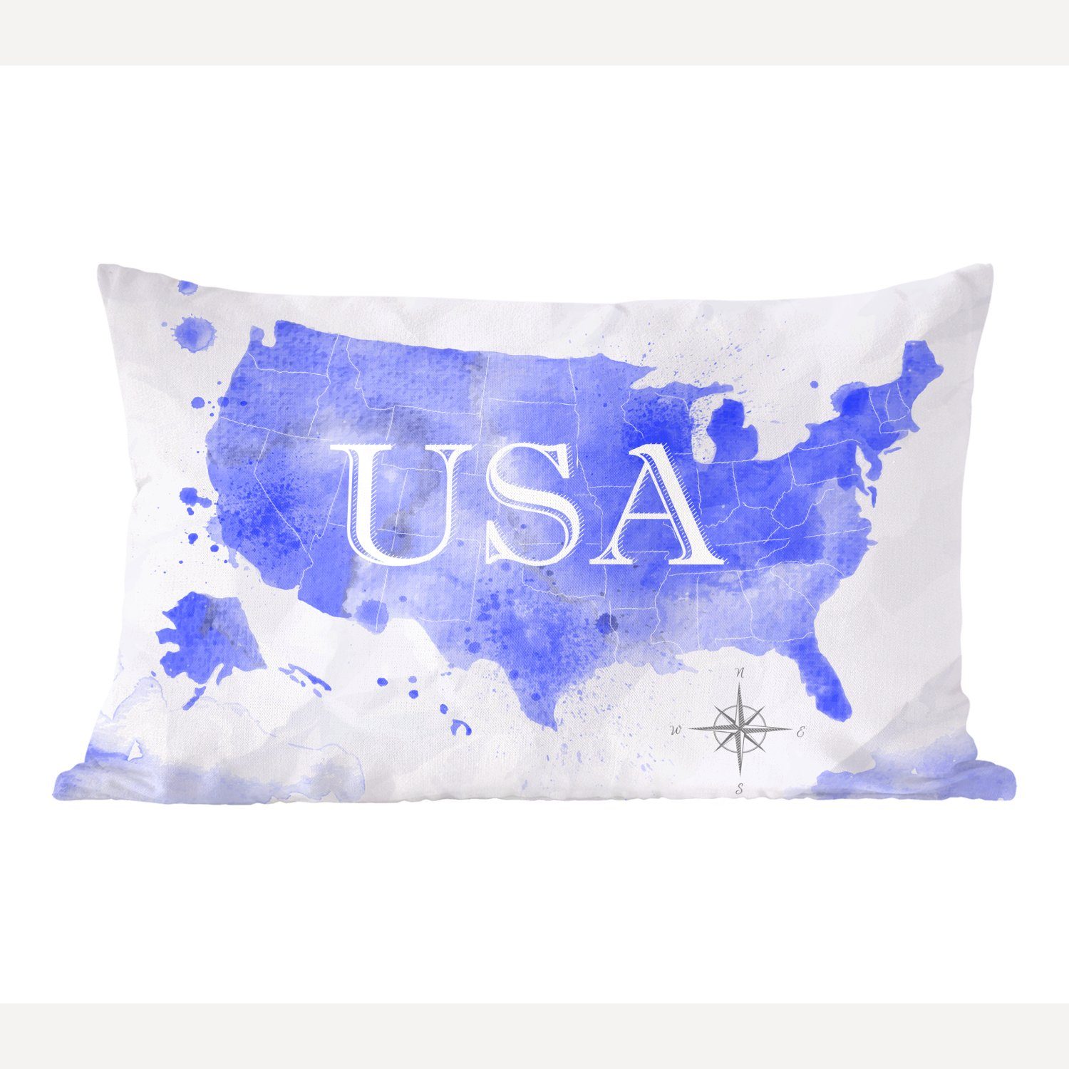 MuchoWow Dekokissen Vereinigte Staaten Zierkissen, Weltkarte, Dekokissen Schlafzimmer Dekoration, - Füllung, Wohzimmer - mit Blau