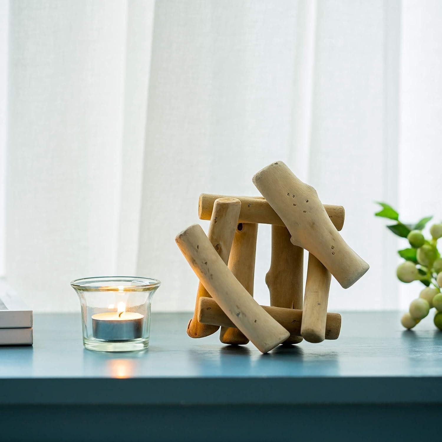 LuxusKollektion Teelichthalter Rustikaler Holz Kerzenständer Teelichthalter Vintage Glas Windlicht 1