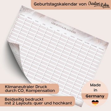 CreativeRobin Wandkalender Jahresunabhängiger Geburtstagskalender im Marmor Stil I DIN A3