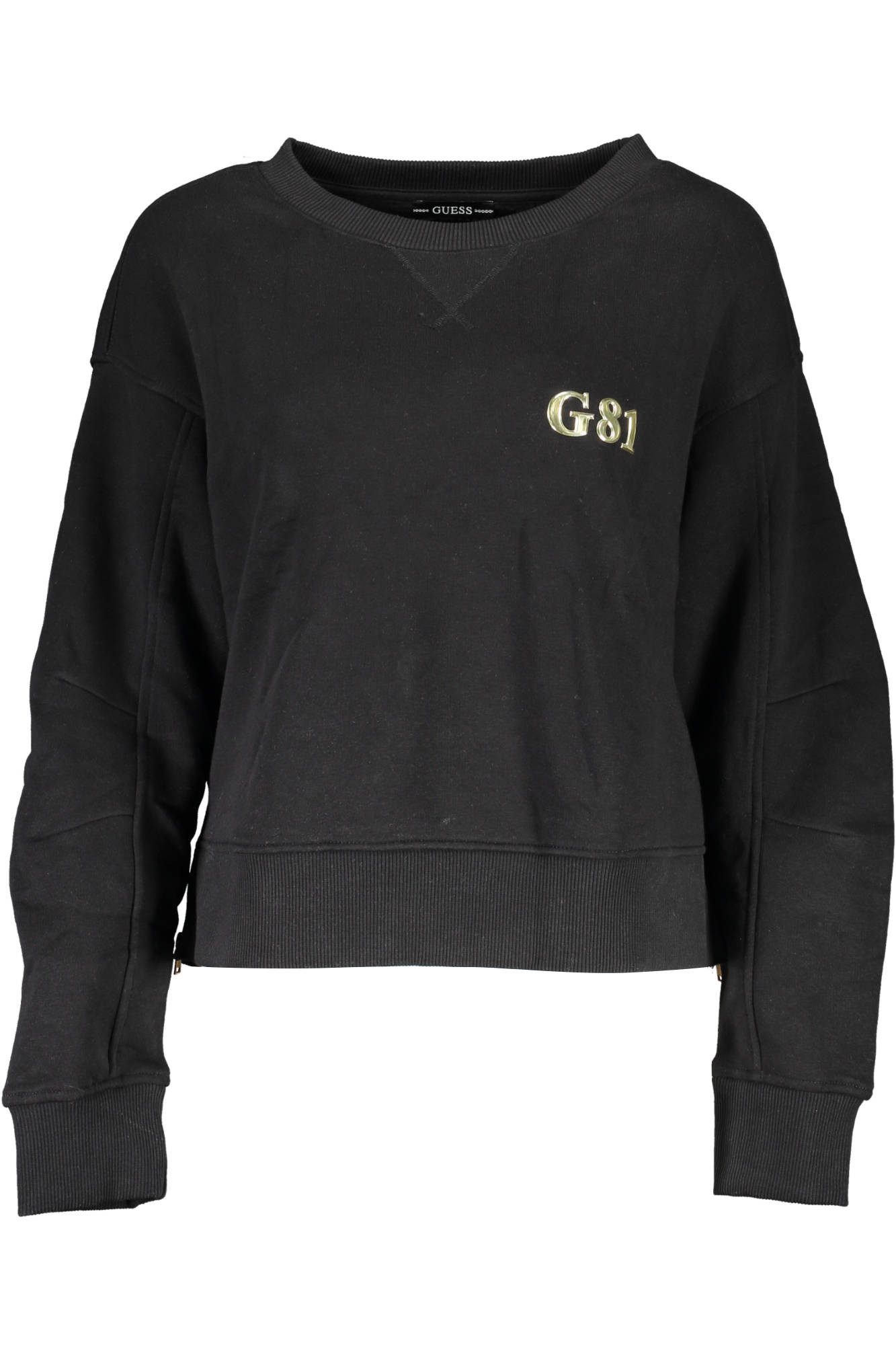 GUESS JEANS Sweatshirt Bio-Damenpullover Schwarz: Langarm, Rundhals &