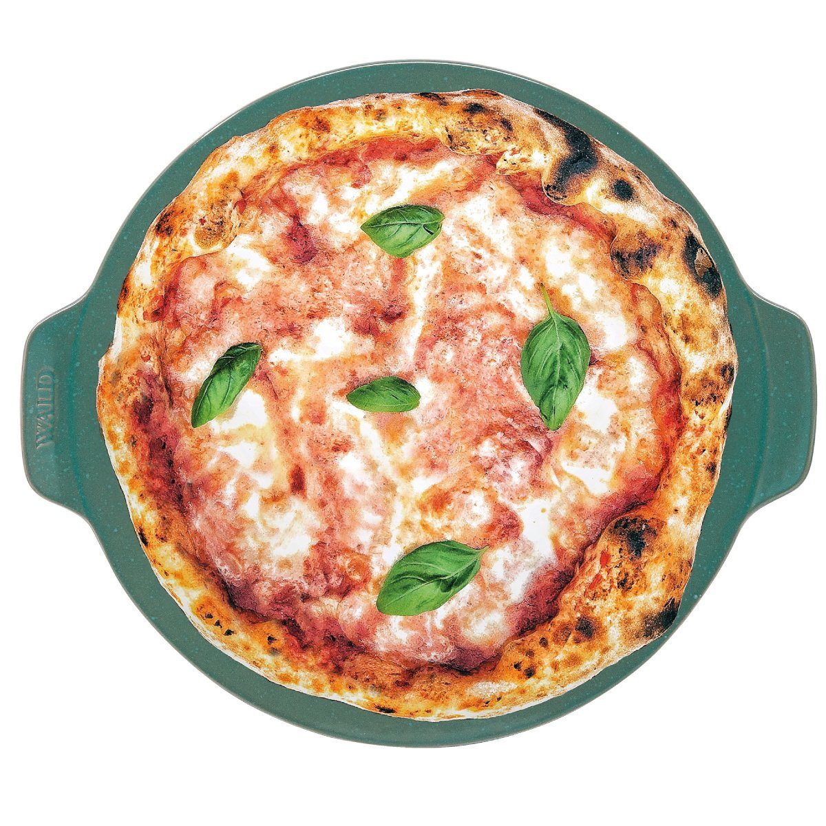 WALD Pizzastein Pizzaplatte 34 cm, dunkelgrau, Ton, durchgebrannt und glasiert grün