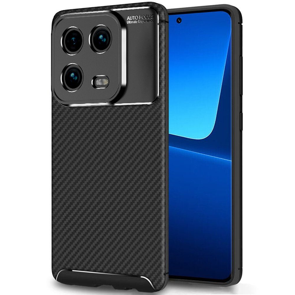 FITSU Handyhülle Handyhülle für Xiaomi 13 Pro Case im Carbon Design Schwarz 6,73 Zoll, Handyhülle mit Carbon Optik, stabile Schutzhülle, Case mit Eckenschutz