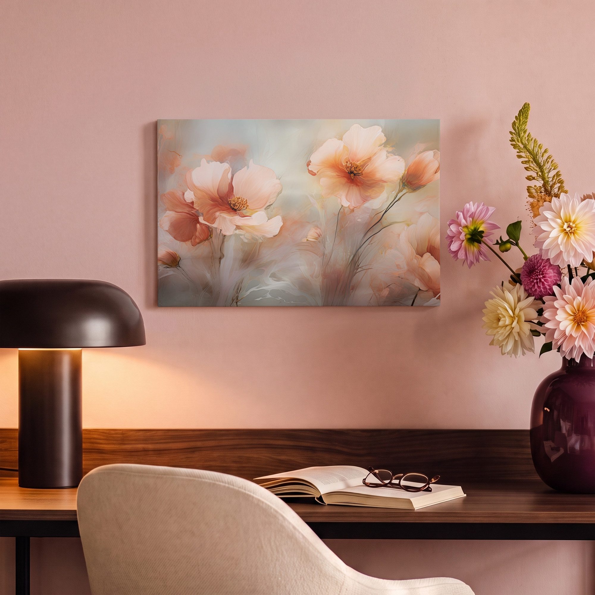 OneMillionCanvasses® Leinwandbild Blumen - Pastell - Kunst - Mohnblumen - Aquarell, Fotodruck (1 St), Leinwand Bilder Klein, Wand Dekoration Aesthetic 30x20 cm – Bild 4 von 5