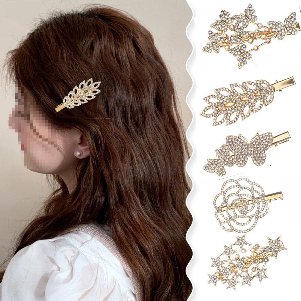 DÖRÖY Diadem Set mit 5 Strass-Haarspangen aus Metall mit Diamant-Haarschmuck