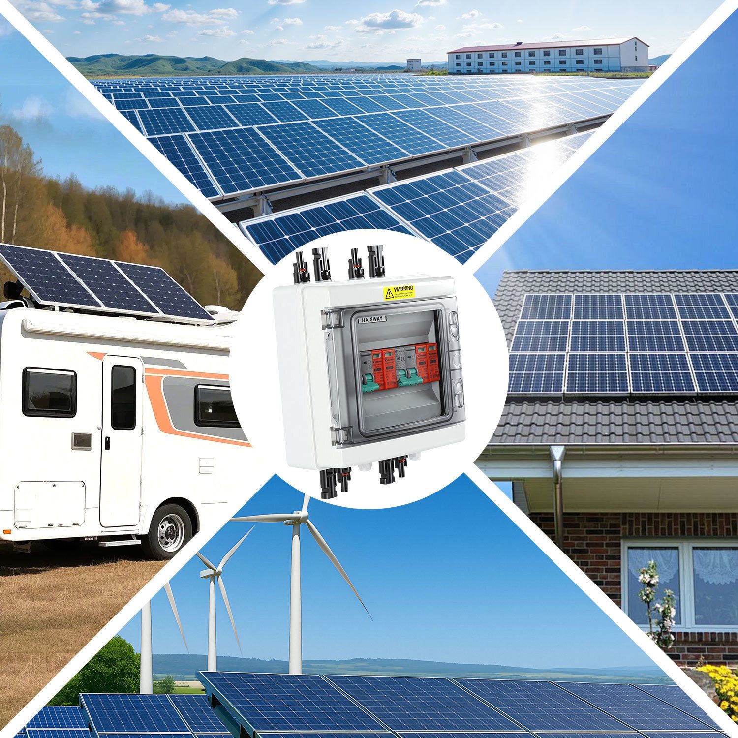 Clanmacy Verteilerbox Solar Anschlusskasten Überspannungsschutz PV DC 2-Strings Photovoltaik
