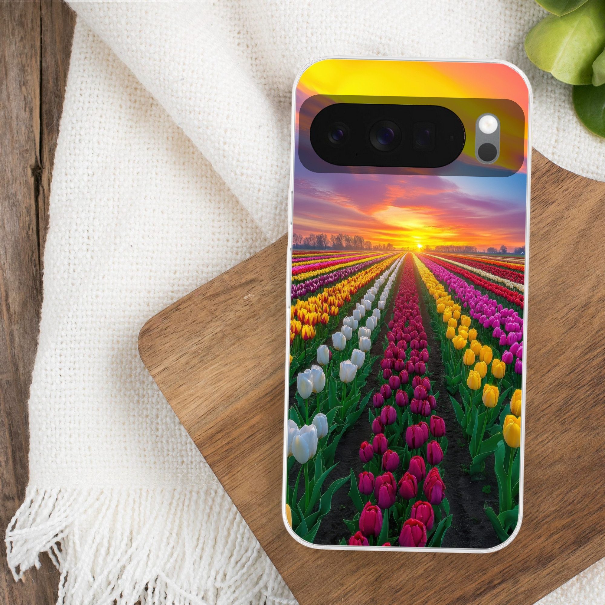 MuchoWow Handyhülle für Google Pixel 10 Tulpenfeld - Sonnenuntergang - Farbenfroh, Phone Case, Silikon, Schutzhülle Dünn