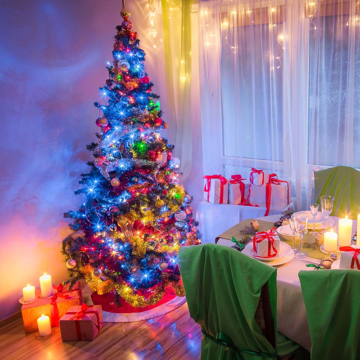 Salcar LED-Lichterkette LED Lichterkette Weihnachtsbaum LED Baumvorhang Bunt, 9 Modi/ 1,5m 200 LED 8 Girlanden für 90cm - 150cm Tannenbaum