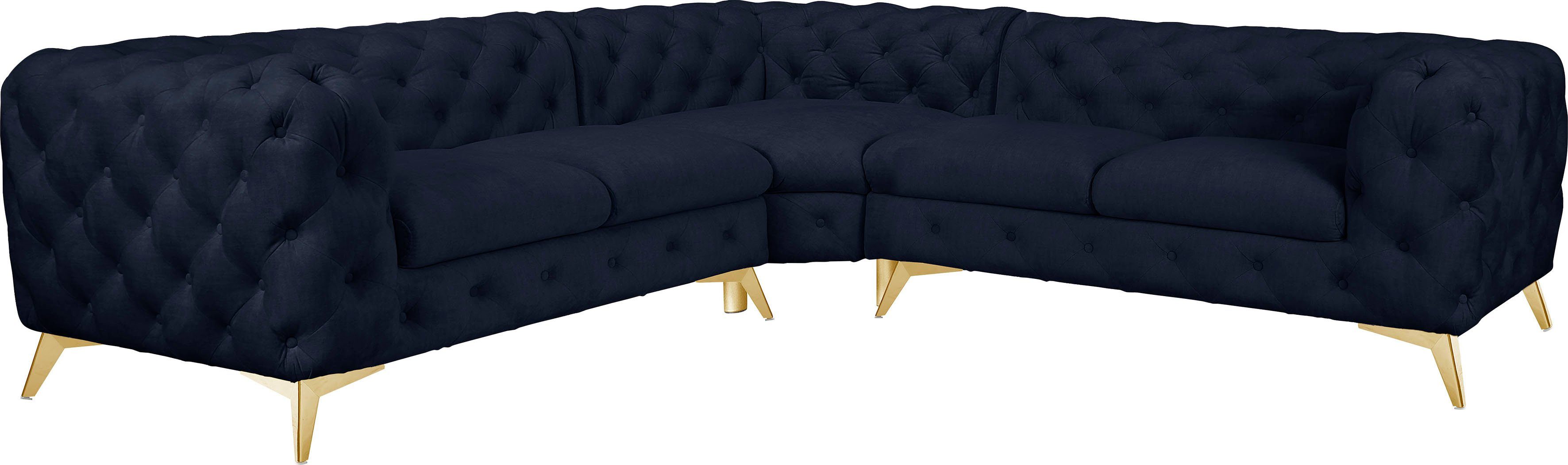 Home affaire Chesterfield-Sofa Ecksofa GLYNIS L-Form mit Wellenunterfederung, Maße B/T/H 264/264/75cm, aufwändige Knopfheftung, moderne Chesterfield Optik, Fußfarbe wählbar