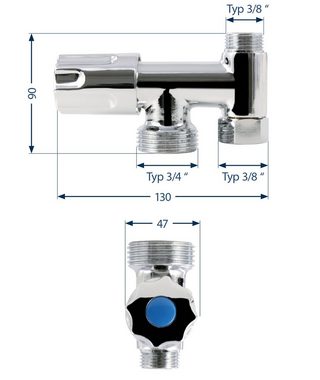 SANITOP WINGENROTH Eckventil Eckfix, (1-tlg., Typ 3/8 " Anschluss), Erweiterung für Eckventile Typ 3/8", Geräteanschluss Typ 3/4", 170093