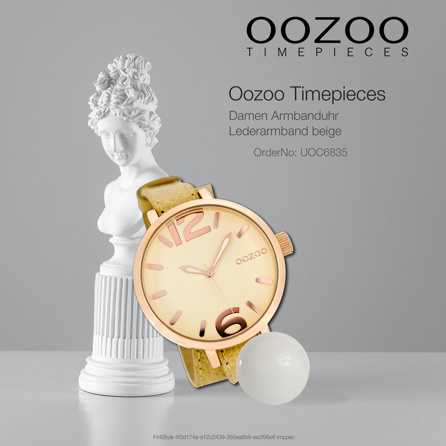 OOZOO Quarzuhr Damen Armbanduhr Lederarmband, rosegold, (ca. 45mm) Damenuhr Oozoo Fashion-Style groß rund