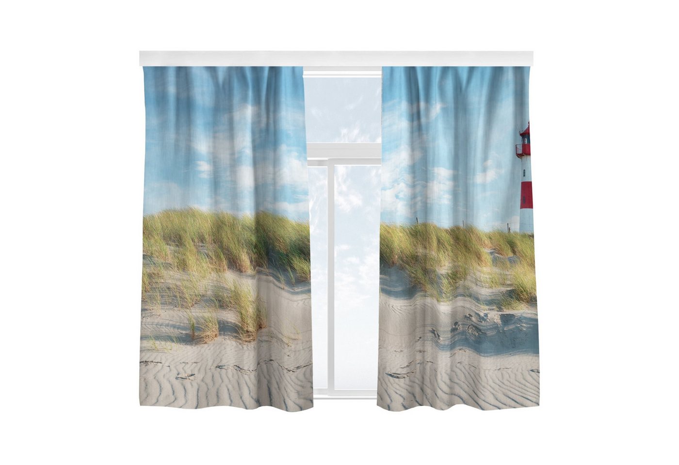 Bilderdepot24 Vorhang Gardine Natur Meer Strand Leuchtturm Nordsee Türvorhang Raumteiler (2 St), Multifunktionsband, blickdicht, Samt, Schiebegardinen Küche Schlafzimmer Wohnzimmer Schiebevorhang