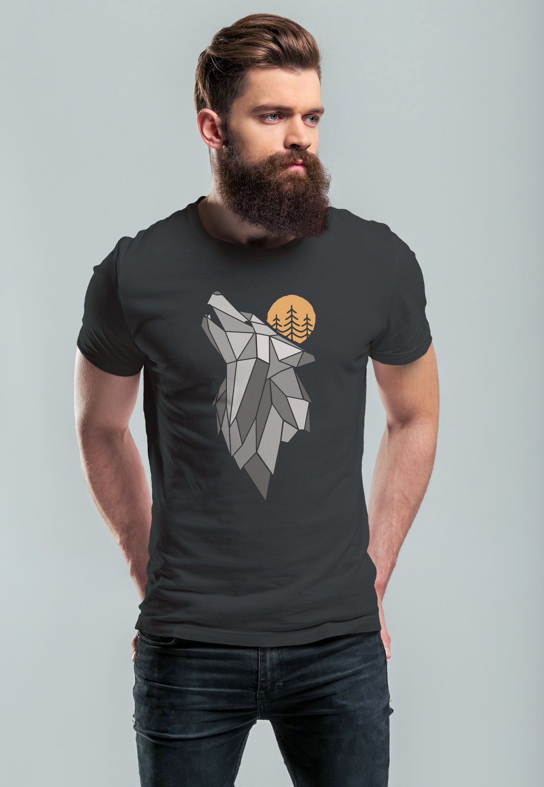Neverless Print-Shirt Herren T-Shirt Aufdruck Wolf günstig online kaufen