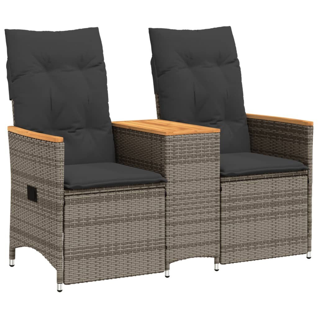 vidaXL Loungesofa Gartensofa 2-Sitzer Verstellbar mit Tisch Grau Poly Rattan, 1 Teile
