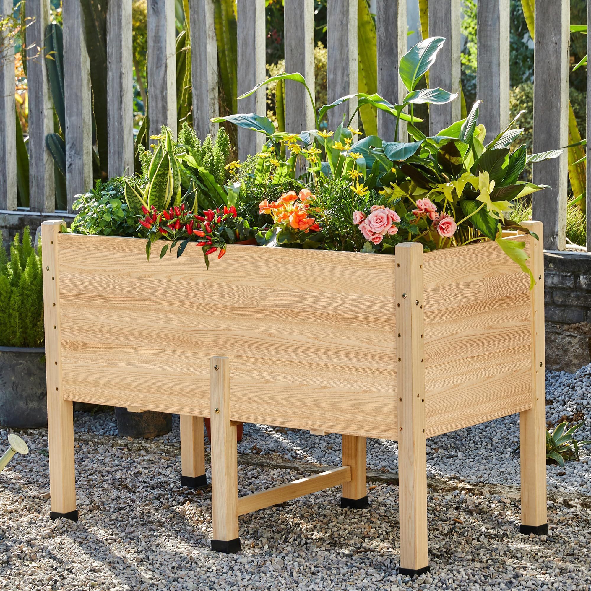 AMERLIFE Hochbeet aus Massivholz, mit Beinen, ergonomisch & rückenschonend (1 St), 119x80,5x57 cm, 36 cm Pflanztiefe, für Garten & Balkon, Naturfarbe