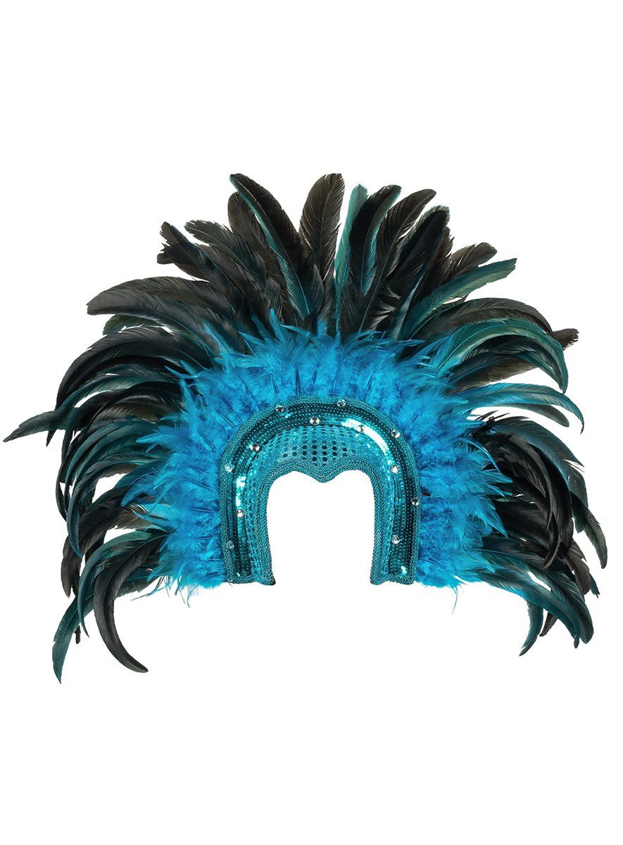Boland Kostüm Federkopfschmuck Samba blau, Glamouröses Accessoire für Varieté und Karneval