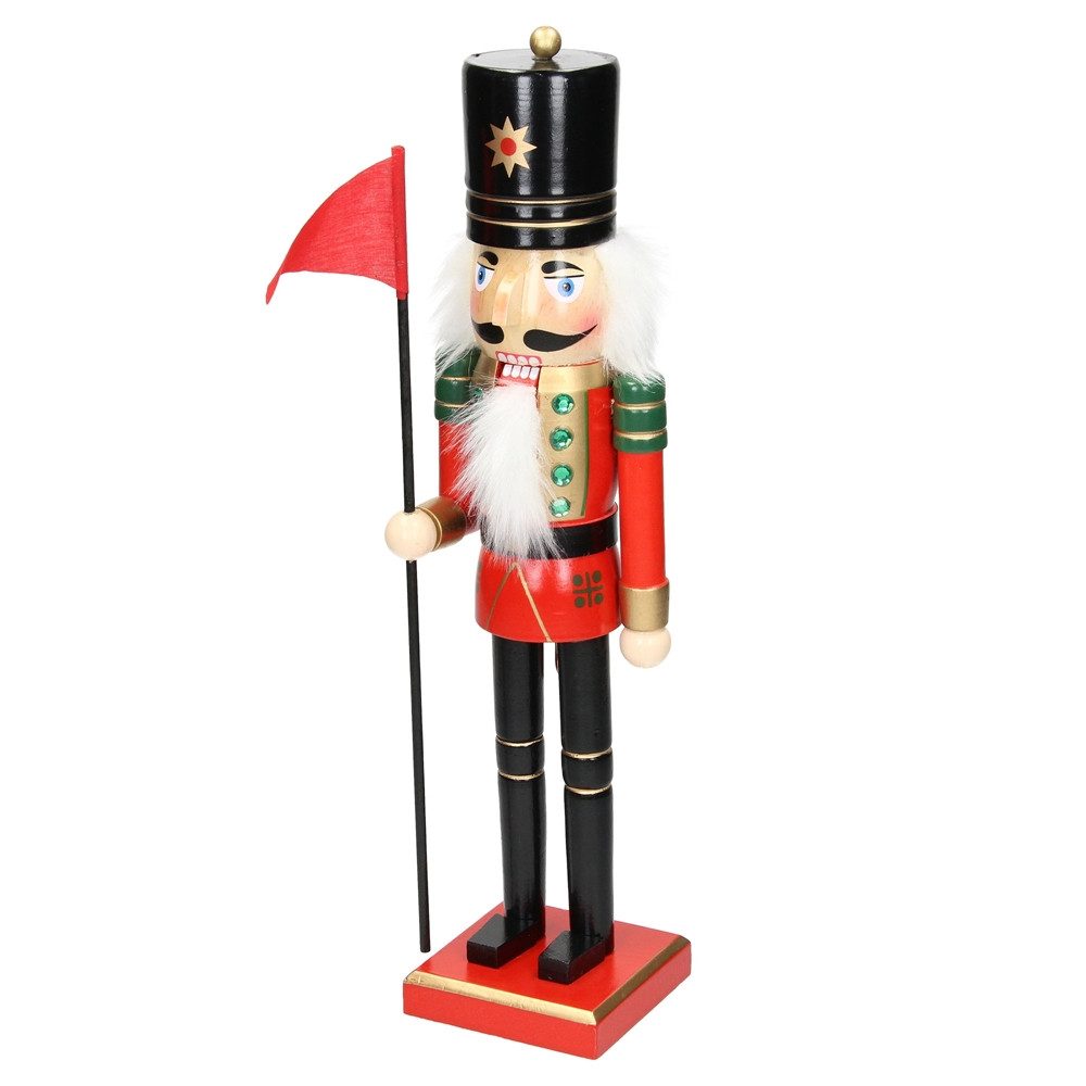 ECD Germany Щипцы для орехов Nussbrecher Zinnsoldat Weihnachts-Gardesoldat Weihnachtsdeko Soldat, Щипцы для ореховfigur mit schwarzem Hut & Fahne Holzfigur Traditionell