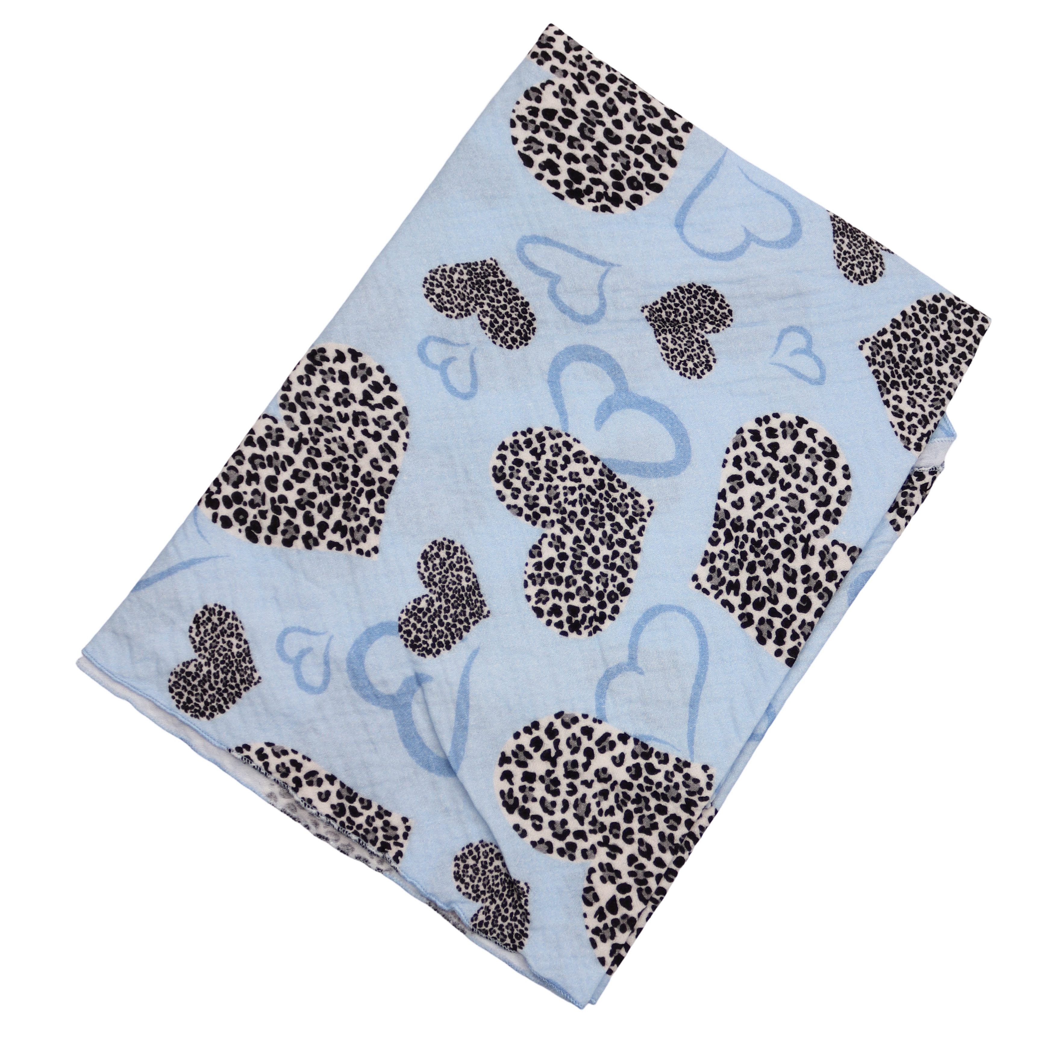 MIRROSI Dreieckstuch Aus Musellin Dreiecksschal ca.195x90 cm, Made in Italy, (Leicht, ideal für das ganze Jahr; 100% Baumwolle), in tollen Farben (Leo Love Muster)