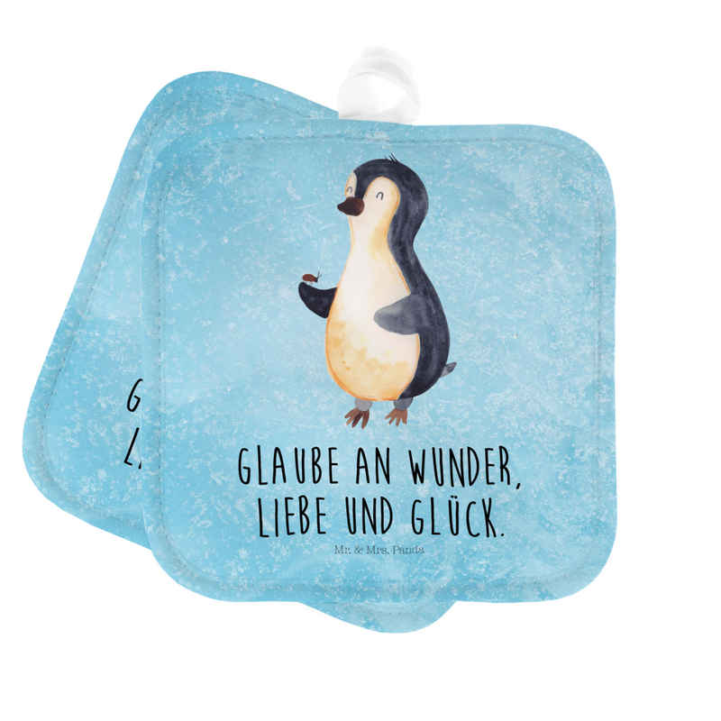 Mr. & Mrs. Panda Topflappen Pinguin Marienkäfer - Eisblau - Geschenk, Lebensfreude, kleine Wunder, (1-tlg), Hitzebeständig