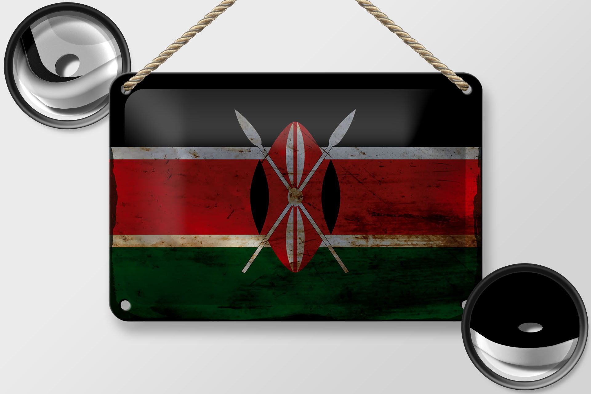 Femer GmbH Metallschild Flagge Kenia 18x12cm Flag of Kenya Rost, (1 St), gewölbte Oberfläche, abgerundete Ecken, umgeschlagene Kanten