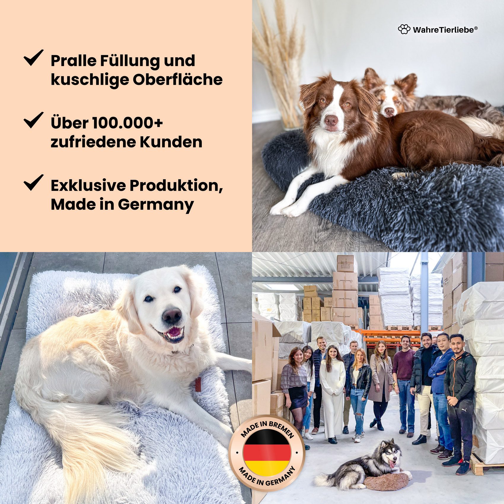 Wahre Tierliebe Tierbett Hundekissen Fluffy - Premium Flauschiges Kuschelbett - waschbar, 100% Polyester, Made in Germany, verschiedene Größen und Farben, waschbarer Bezug