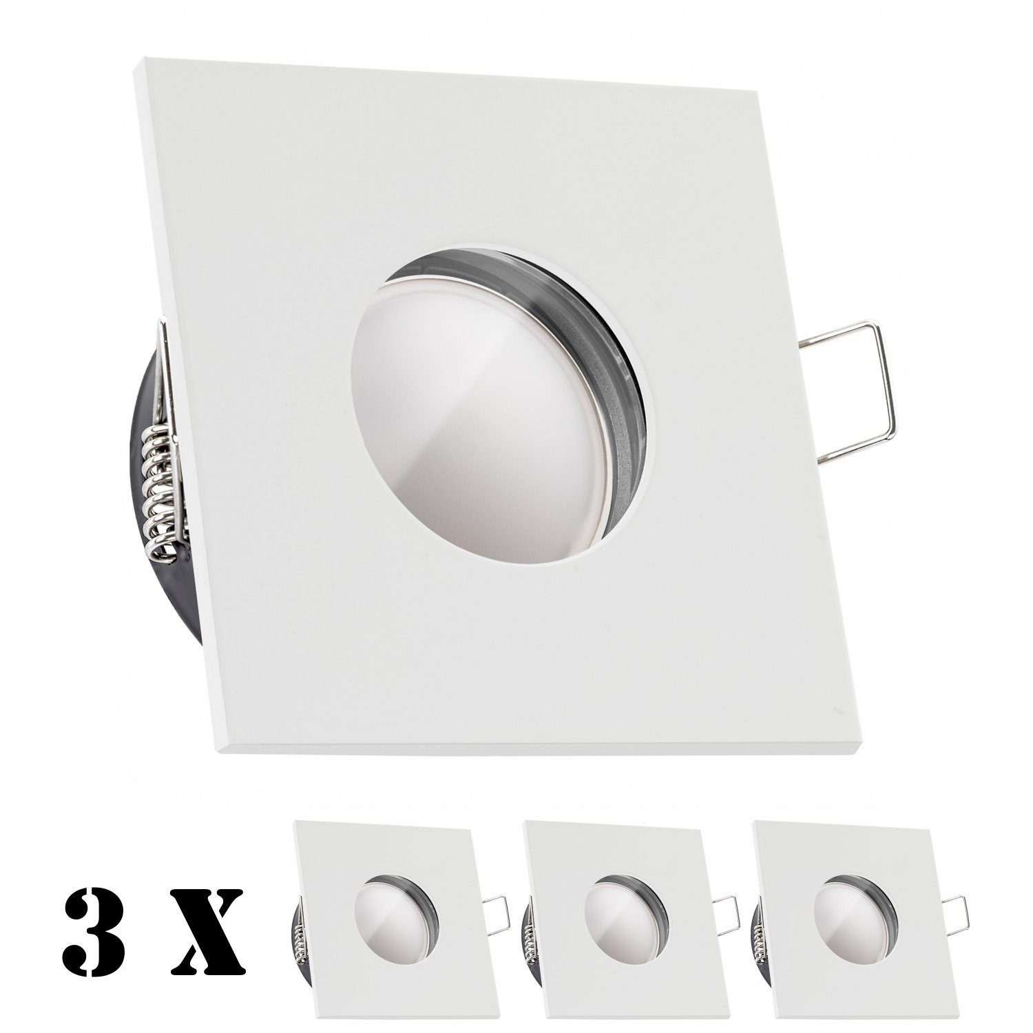 LEDANDO LED Einbaustrahler 3er IP65 mit in Einbaustrahler Set extra LED flach 5W weiß Leuchtmitte
