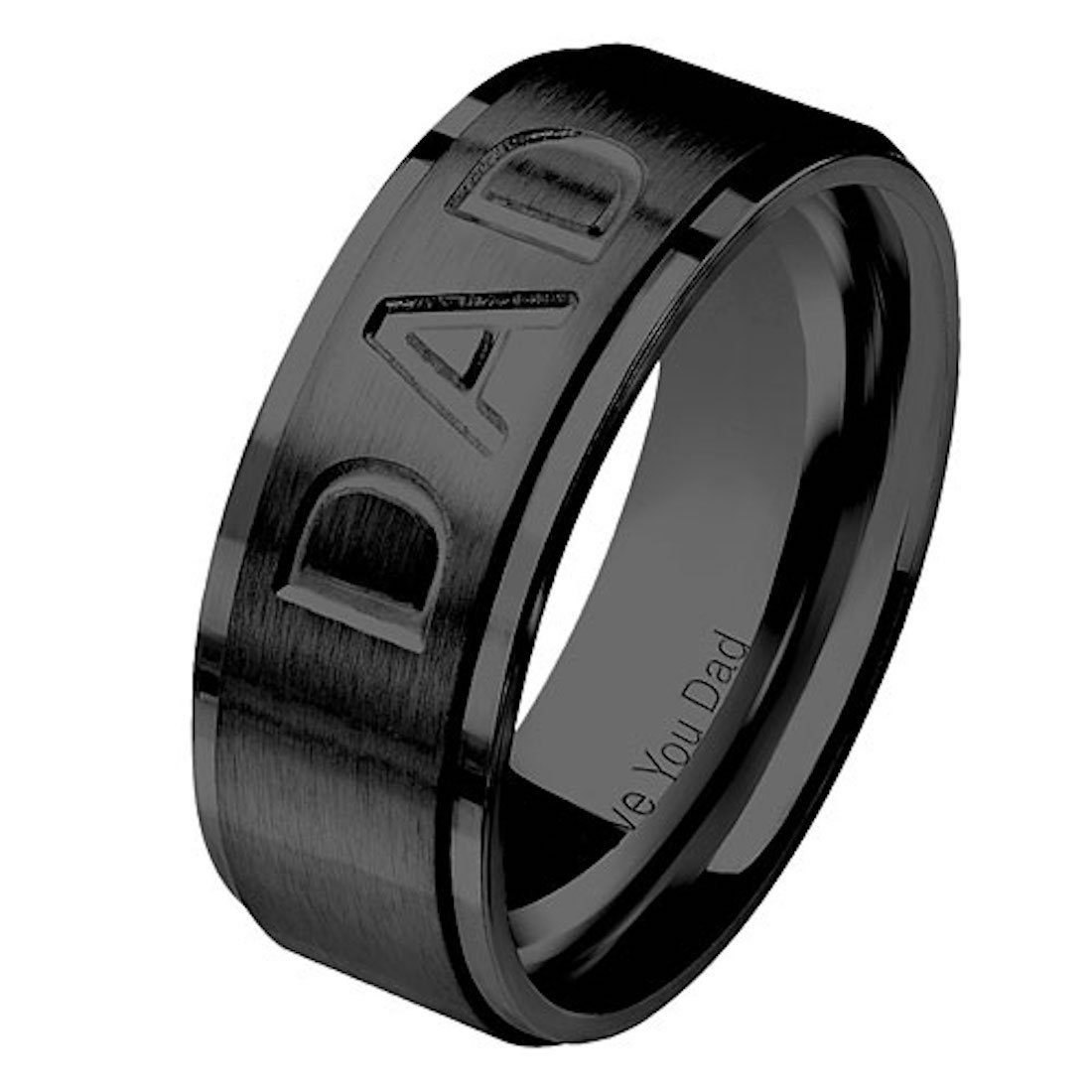 Taffstyle Fingerring Herrenring Schwarz gebürstet Gravur Love You Dad, Herren Band-Ring Edelstahl Partnerring mit Love You Dad Gravur