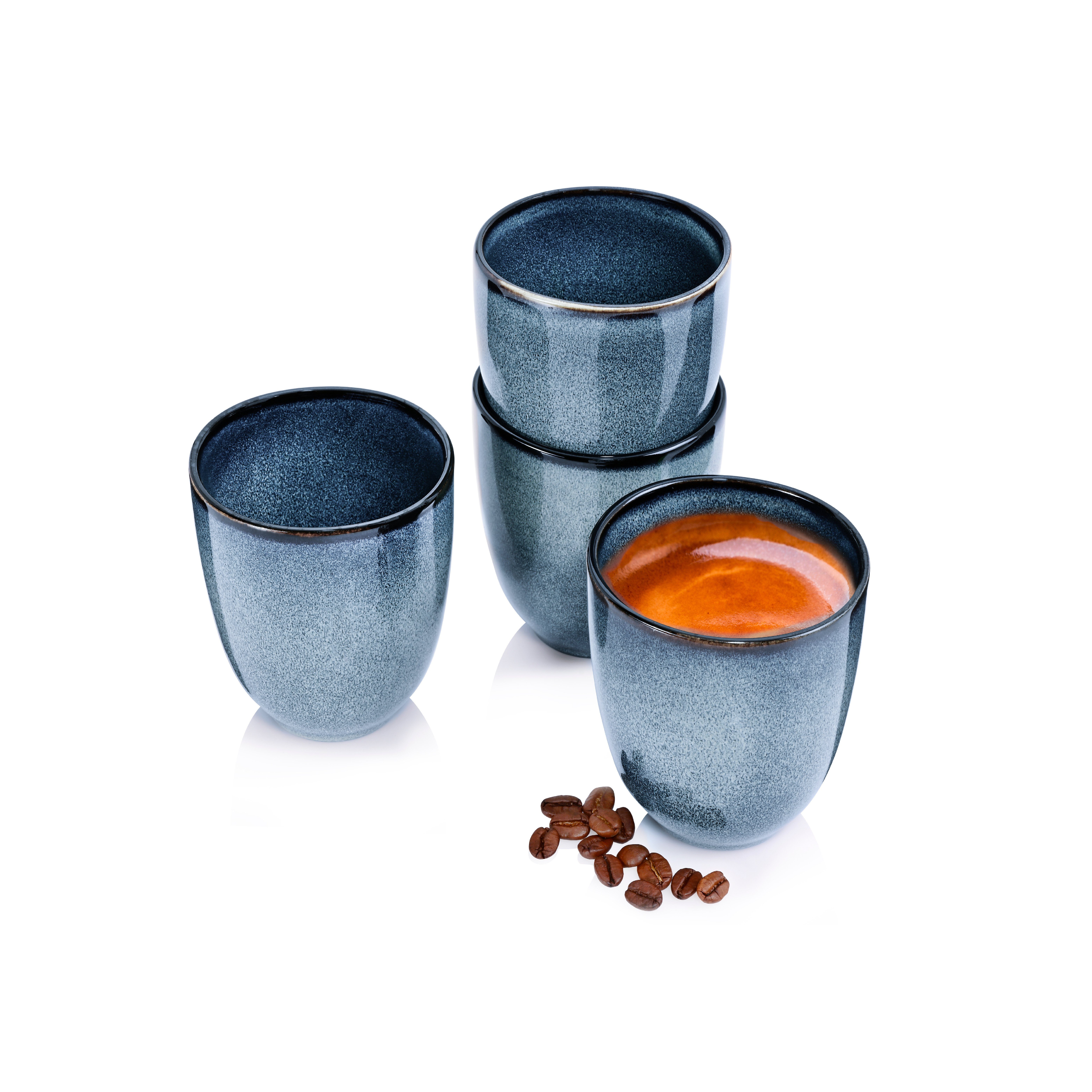 SÄNGER Becher Darwin 180 Blau Handmade, Steingut, ohne ml, Kaffeebecher Henkel, 4-teilig,