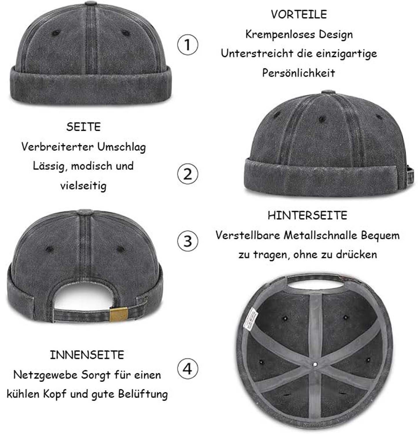 Zaewry Dockermütze Docker-Cap Herren Seemannsmütze Hafenmütze Basecap Tragbar – Bild 4 von 5