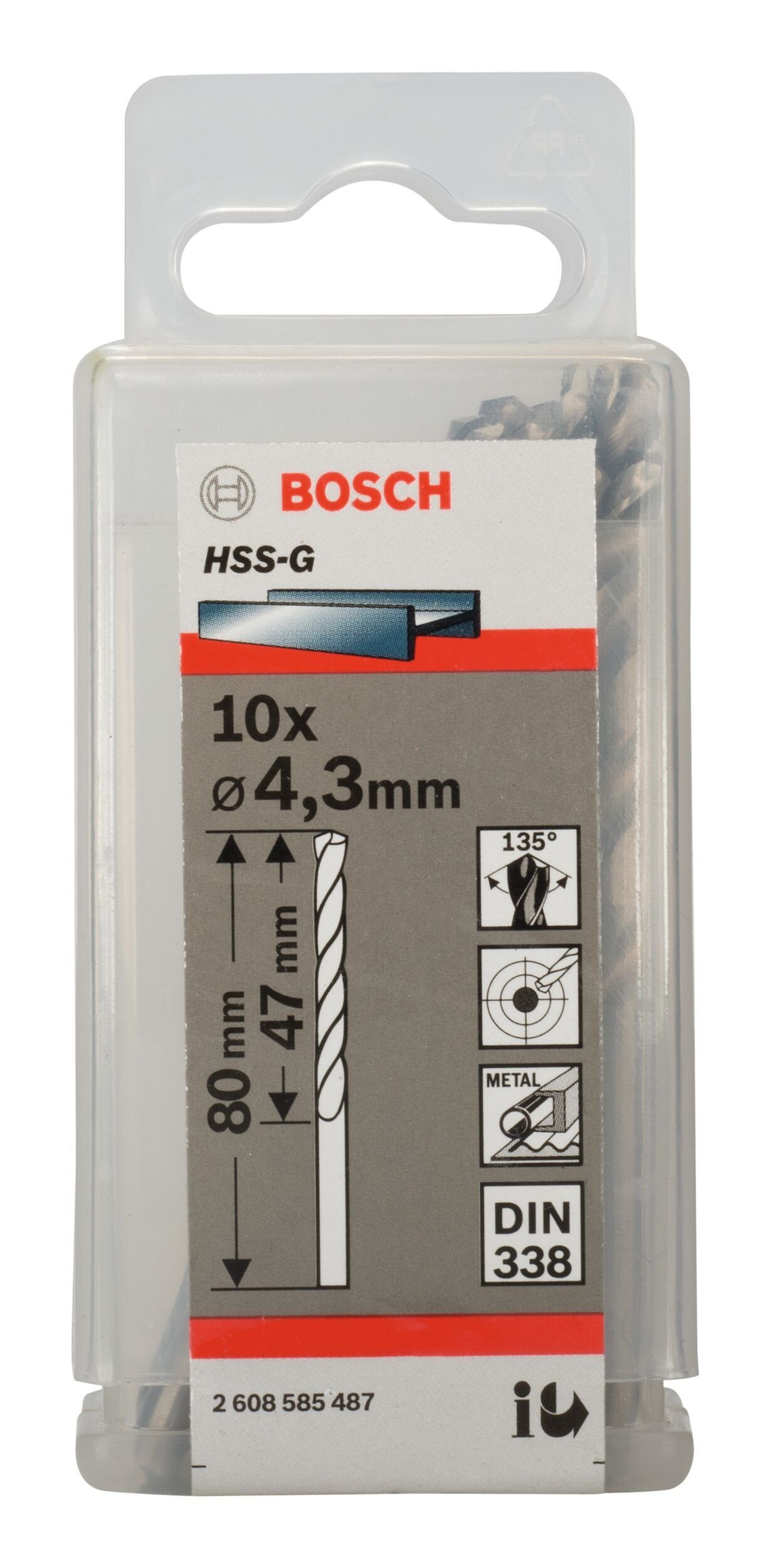 x mm 338) BOSCH - - 80 Metallbohrer, Stück), (DIN 47 (10 4,3 HSS-G x 10er-Pack