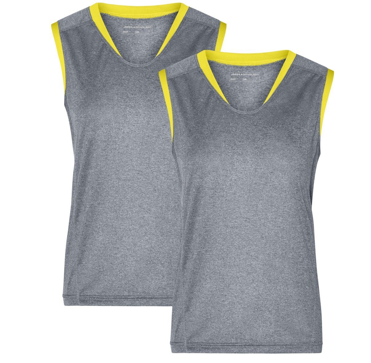 James & FunktionspolyesterJN469 grey-melange/lemon Lauftop und Feuchtigkeitsregulierend schnell Damen Nicholson Lauftop 2er-Pack) (Doppelpack, aus Doppelpack trocknend Sportliches