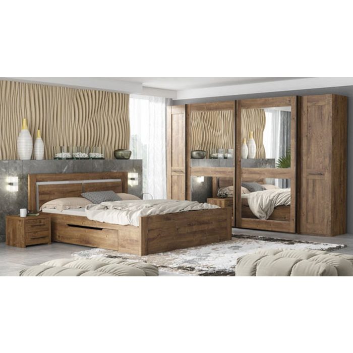 Feldmann-Wohnen Komplettschlafzimmer Madryt ribbeck eiche 6-teilig mit Spiegel und 160x200cm Liegefläche