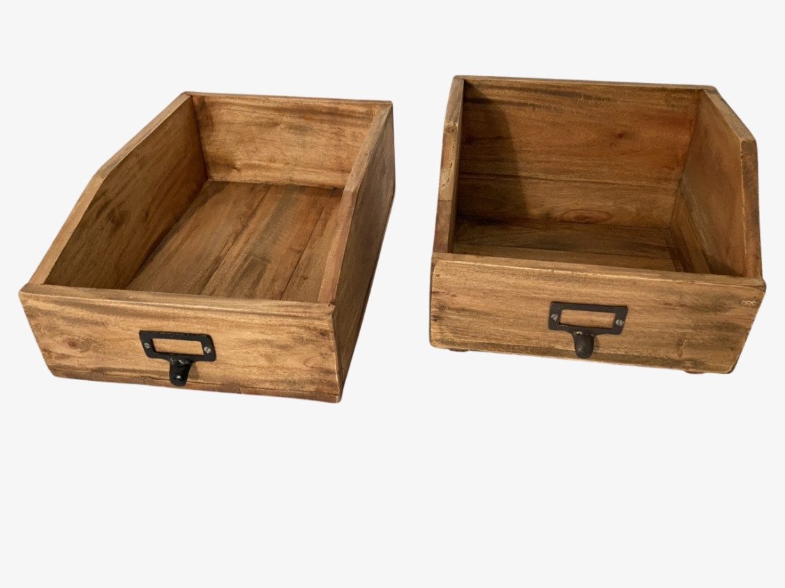 WestCraft Aufbewahrungsbox Stapelbare Holz Apotheker Schubladen Vintage aus Teak Holz, used look (1 St), sichtbarer Inhalt, Besteck-Kasten, Universal-Aufbewahrungs-Box
