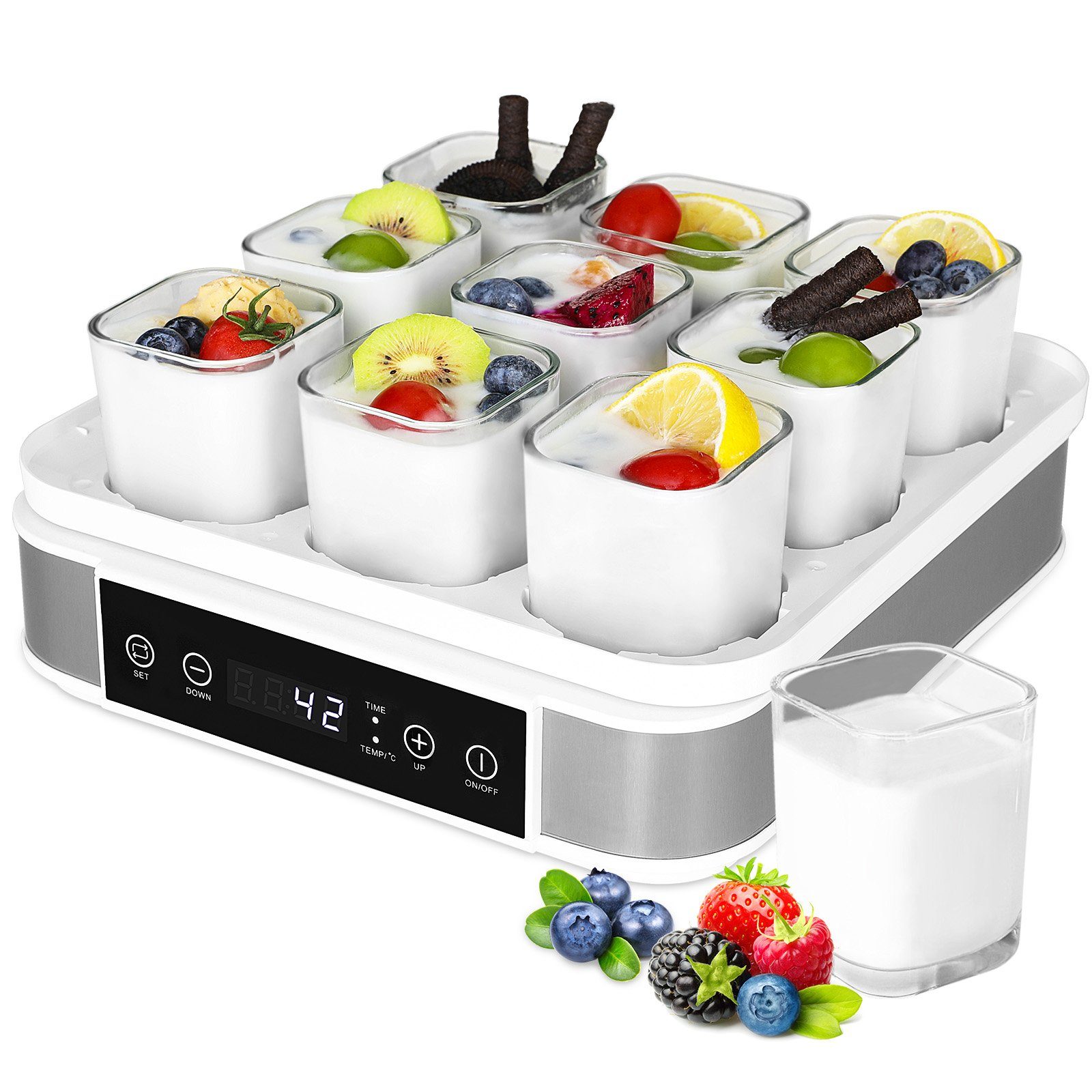 TLGREEN Joghurtbereiter, Joghurtmaschine mit Temperatur- und Timer, Digitale Joghurtmaschine, Yogurt Maker, mit 9 Gläsern, BPA-frei, 40 W